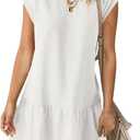 BLENCOT Womens Summer Dresses Casual Cap Sleeve Spring Ruffle Mini Sporty Sweatshirt Trendy Tshirt Dress (X-Large, White)