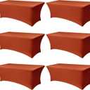 Spandex Table Cloths for 8 Foot Rectangle Tables-6 Pack Rust Fall Thanksgiving Fitted Stretch Table Covers-Elastic Tablecloth for Party, Vendor Booth Display, Banquet Event, Craft Trade Show