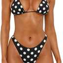 Women Polka Dot Bikini Sets Sexy Halter String Triangle High Cut Cheeky 2 Piece Bathing Suit (Black, S)