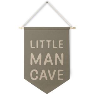Qpenm Little Man Cave Hanging Wall Canvas Banner, Kids Playroom Hanging Pennant Flag Prints,Sage Green Nursery Boy Wall Decor, Baby Boy Wall Art 12x18in
