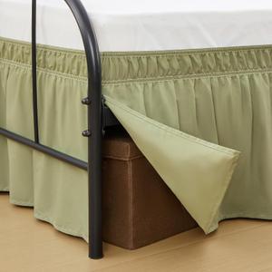 Vocander Dust Green Split Corner Bed Skirt for Queen Beds 14 Inch Drop, Adjustable Elastic Dust Ruffles for Metal Frame, Adjustable Tailored Bedskirts Fade & Wrinkle Resistant