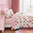 AMBERSPACE Queen Comforter Set for Girls, Colorful Checkered Bedding Set with Cute Floral, All Season Plaid Kids Bed in a Bag 7 Pieces with Sheets, Pillowcases & Shams