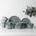 Table 12 Stonewashed 16-Piece Dinnerware Set, Service for 4, TD16Y50S | Stoneware Dinnerware with Reactive Glaze, Mugs, Plates and Bowls Set, Dishwasher and Microwave Safe