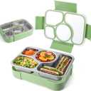 Palksky Stainless Steel Lunch Box for Kids, Stainless Steel Bento Box for Adult, 4 Compartment Metal Food Storage Containers with Lid for Travel, Work, Eco-Friendly, Leak-Proof (Green)
