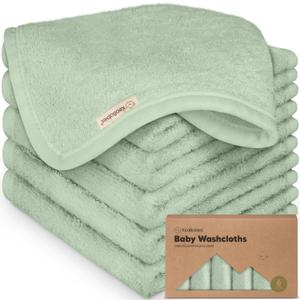6-Pack Baby Washcloths - Soft Absorbent Viscose from Bamboo Wash Cloths for Babies, Kids, Toddlers, Infant, Newborn Bath Towels, Gentle on Sensitive Skin, 10x10 Reusable Face Towels (Pistachio)