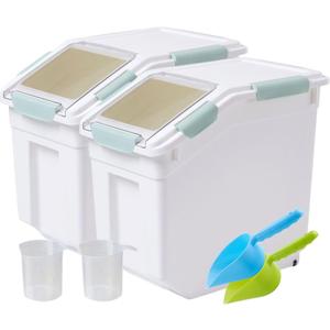 Saim Flour & Food Storage Container 25LB, Rice Dispenser & Dog Food Container with Lid, BPA Free Plastic with Measuring Cup for Rice, Flour, Dry Food Organization Cat Food Bin Bulk on wheels (Green)