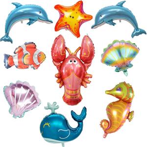 9 Pcs Under The Sea Animal Balloons,Sea Creature Fish Dolphin Ocean Foil Balloons,Ocean Theme Party Decorations