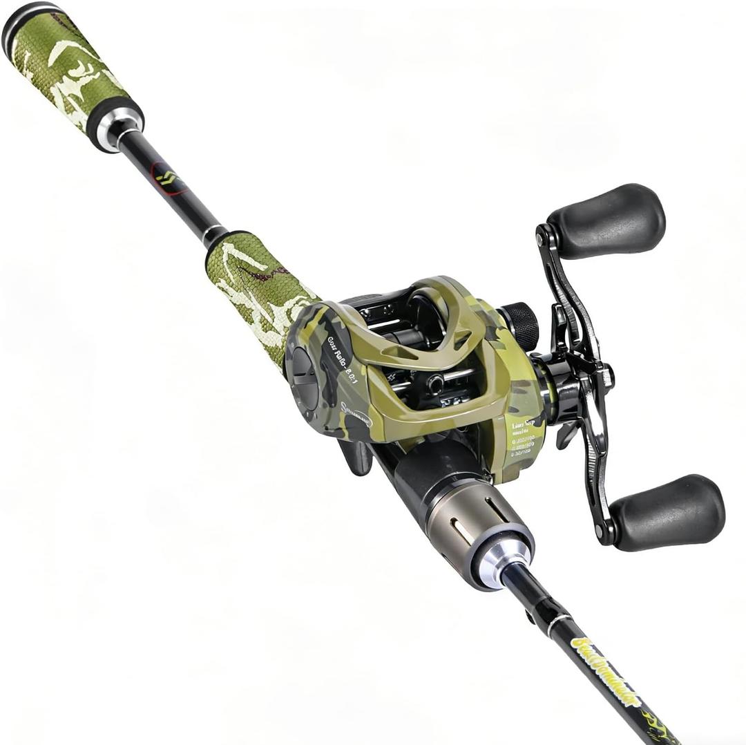 Sougayilang Baitcaster Combo, 30Ton+24Ton Graphite 2-Piece Blanks Casting Fishing Rod, Super Polymer Handle, S Style Hook Keeper with Camo Baitcasting Reel