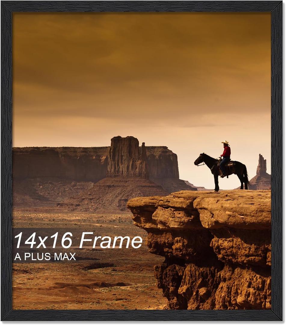 A PLUS MAX 14x16 Picture Frame, Black Engineered Wood Frame for 14 x 16 Inch Picture Poster Photo, Light Weight 14 by 16 Frame with Wood-grain for Wall - 1 Pack/Black/14 x16