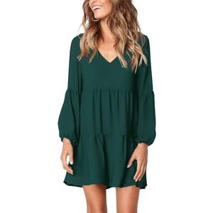 Amoretu Womens Tunic Dress Long Sleeve V Neck Casual Loose Flowy Swing Shift Dresses, Medium