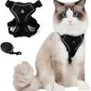 Tryonpet Cat Harness and Leash Set, Cat Escape Proof Adjustable Vest with Lead for Kitten Puppy Walking Outdoor, Soft Breathable Mesh Jacket with Reflective Strips for Dark Night (M, Black)