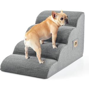 IFNOW Dog Stairs for Small Dogs 15.7''H, 4-Step Sturdy Dog Steps for Bed, Couch, Sofa, Waterproof Pet Stairs for Older Cats, Puppy, Removable Washable Cover, Non-Slip Curved Pet Ramp Indoor, Grey