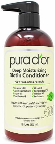 PURA D'OR Deep Moisturizing Biotin Conditioner Thickens, Softens, & Moisturizes Dry, Frizzy, Damaged Hair w/Argan Oil, Pumpkin, Rosemary, Honeysuckle, Vitamin E, Men & Women, 16oz, 2 pack