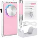 Electric Nail Drill 30000 RPM Brushless Motor, Rechargeable Professional Nail File with Battery & LED Display, Quiet Low-Vibration Nail Drill with 12 Bits for Manicure & Pedicure (Pink)