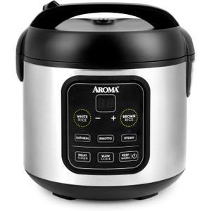 Aroma Housewares ARC-994SB Rice & Grain Cooker Slow Cook, Steam, Oatmeal, Risotto, 8-cup cooked/4-cup uncooked/2Qt, Stainless Steel