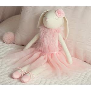 Lilly The Bunny | Beautiful Cream Cotton Linen Plush Doll with Floppy Ears, Arms & Legs | Authentic Pink Ballerina Tutu, Slippers & Cuddly Fur Top | Soothing Hand Stitched Face