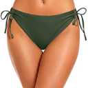 Zmart String Tie Side Bikini Bottoms - Women Full Coverage Swimsuit Bottom Mid Rise Mid Waist Swim Bathing Suit Bottom Army Green S