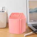 QLFJ-FurDec 1 Pc Plastic Mini Wastebasket Trash Can with Swing Lid with 4 Rolls of Trash Bags, Tiny Desktop Waste Garbage Bin for Home, Office, Kitchen, Vanity Tabletop, Bedroom, Bathroom(Pink)