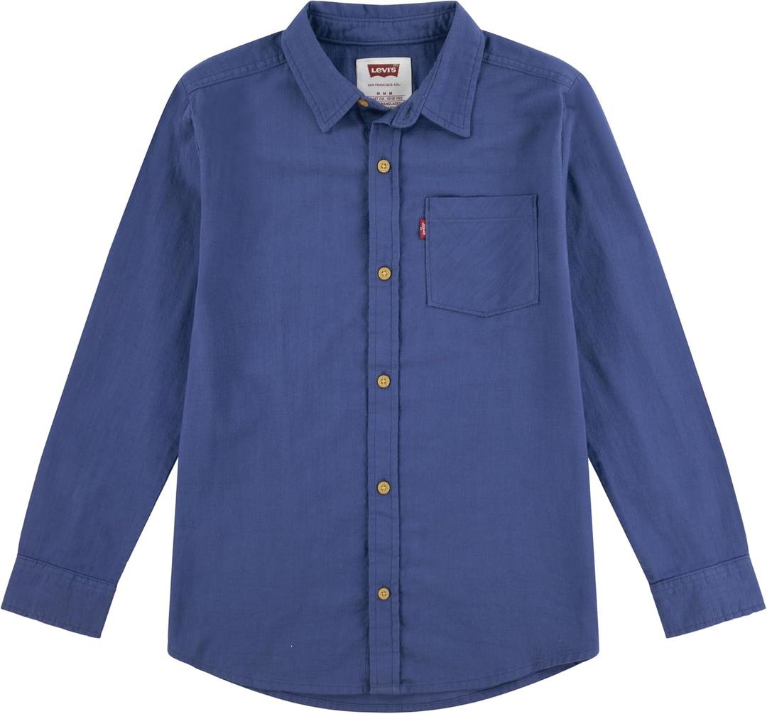 Levi's Boys' Long Sleeve One Pocket Button Up Shirt (Blue)