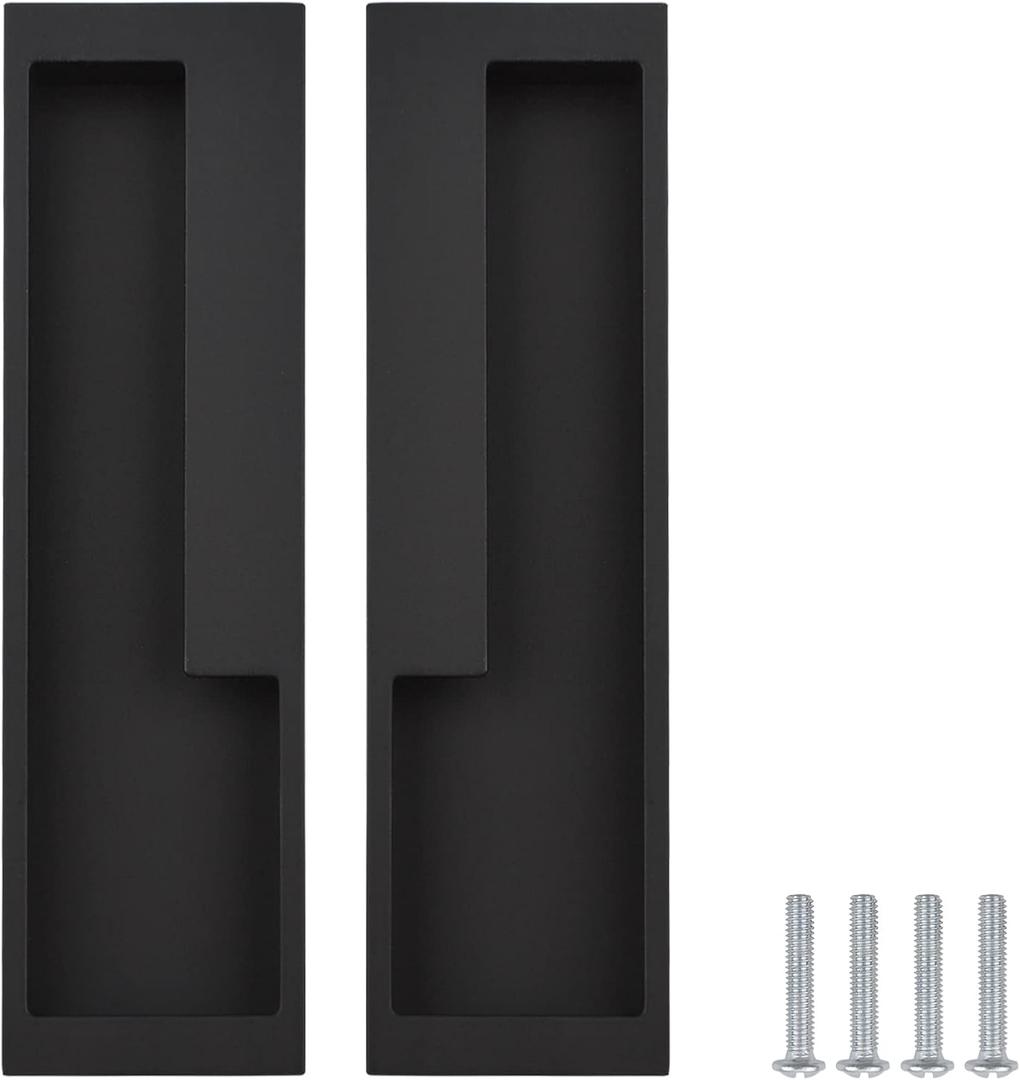 MOROBOR Zinc Alloy Flush Pull Handles, 2pcs Embedded Sliding Door Handle with Hidden Screws, 7.95'' Modern Simple Door Pull Handle for Sliding Barn Drawer Cupboard Wardrobe/Matte Black (202mm)