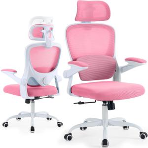 Ergonomic Office Chair with Tilt-Lock, Home Office Desk Chair with Auto Lumbar Support, High Back Mesh Desk Chair with Adjustable Headrest, Swivel Task Chair or Study Room Bedroom,Pink