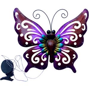 WAIU Solar LED Butterfly Lights, Metal Hanging Wall Art Decor, Waterproof Outdoor Decoration for Patio Garden Yard Fence, Valentine Gifts