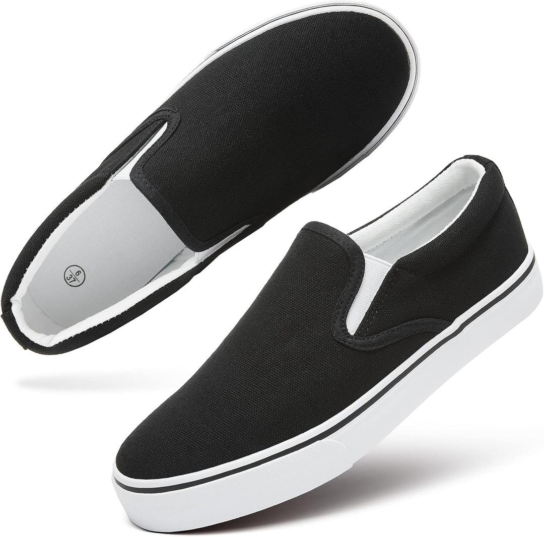 Women's Slip on Shoes Canvas Sneakers Loafers Non Slip Shoes Low Top Casual Shoes (8.5, Black)