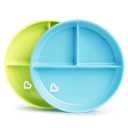 Munchkin Stay Put Suction Plates for Baby and Toddler, 3 Divided Sections , Blue/Green (2 Count)