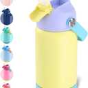 Kerilyn 12oz Kids Water Bottle, Stainless Steel Insulated Water Bottle for Kids, Toddler Cup with Straws Leak-Proof, Toddler Water Bottles for School Boys Girls, BPA Free, Cream