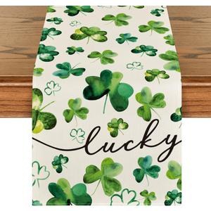 Artoid Mode Shamrock Lucky St. Patrick's Day Table Runner, Seasonal Spring Holiday Kitchen Dining Table Decor for Home Party Decor 13x90 Inch