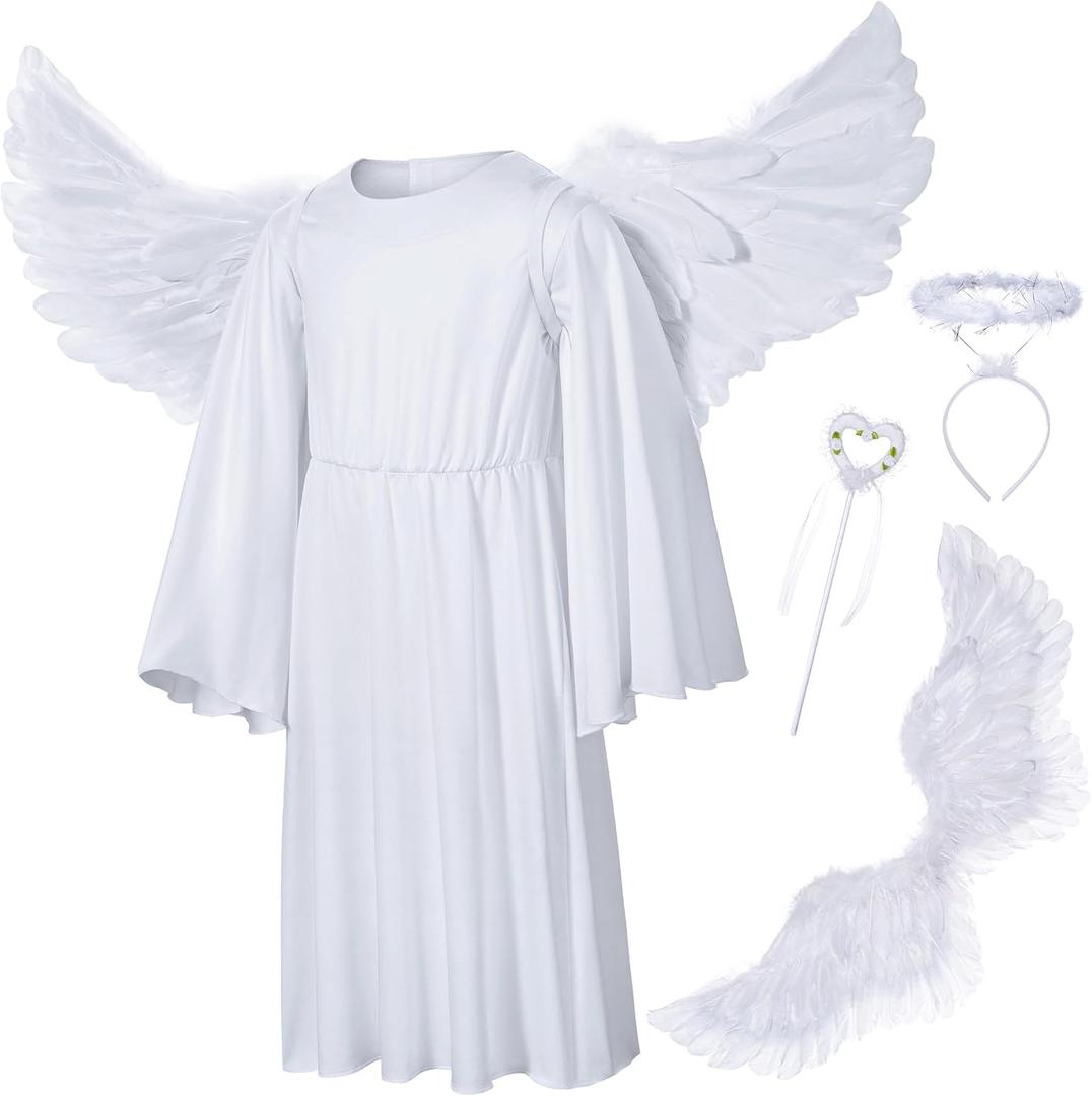 Irtysh Kids Angel Costume With Angel Feather Wings headband Wand Set For Girl's Halloween Birthday Cosplay (5-6 Years)