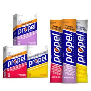 Propel Immune Support Electrolyte Enhanced Water Drink Mix Powder Packets, Variety Pack, 100% DV Vitamin C, Good source of Zinc, Zero Sugar Hydration with Electrolytes and Vitamins (30 Packets)