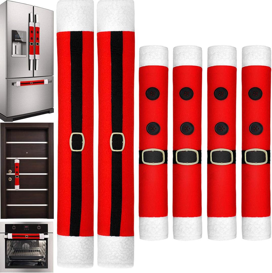 Boao 6 Pieces Christmas Refrigerator Door Handle Covers Kitchen Appliance Handle Covers Santa Belts Handle Decorations for Christmas Fridge Microwave Oven Dishwasher Handle Protector(Buckle Style)