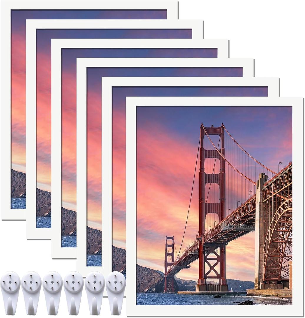 6 Sets 16x20 Picture Frame, Frames for 16 x 20 Canvas Collage Photo Poster Certificate Wall Gallery, High Transparent Horizontal Vertical White 16 by 20 Inches