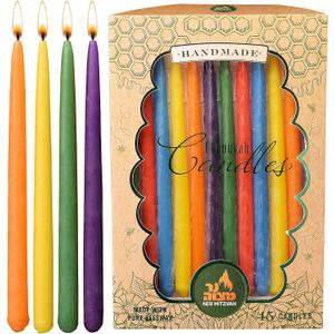 Ner Mitzvah Beeswax Chanukah Candles Most Menorahs - Beeswax Candles, Premium Quality Pure Bees Wax for All 8 Nights of Hanukkah - Standard Size Fits - Multicolored, 45 Count