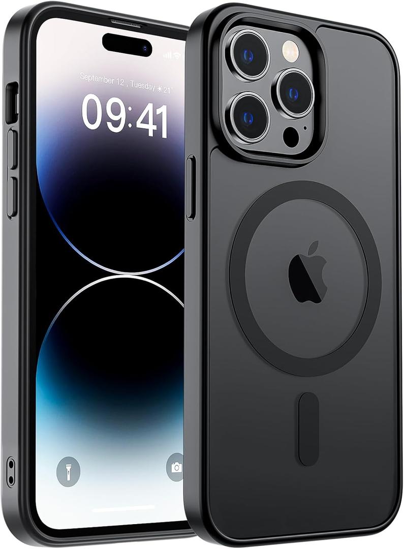 Magnetic for iPhone 14 Pro Max Case, [Compatible with MagSafe] [Military Grade Drop Protection] Translucent Matte Shockproof Anti-Scratch Phone Cover, Black