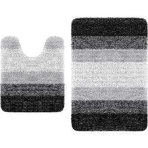 Arotive Microfiber Bathroom Rugs 2 Pieces, Bath Rug Size 36x24 and Toilet Rugs 24x20 in Black, 2 Item Bundle