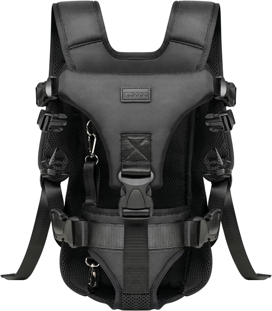 Dog Front Carrier Backpack, Legs Out Secure-Fit Pet Chest Carrier for Small Dog 6-17 lbs, Adjustable Pet Front Carrier Backpack with Safety Belt, Hands Free Pet Carrier for Hiking Cycling (M, Black)
