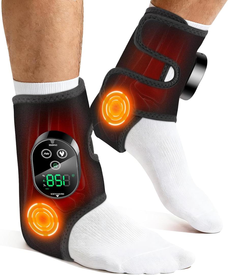 2-Pack Cordless Foot Ankle Heating Pad, Foot Ankle Massager for Pain Relief, 6 Heat Levels & 3 Vibration Modes, Feet Massager, Heated Ankles Wrap, Ideal for Home Relaxation, Daily Comfort (Black)