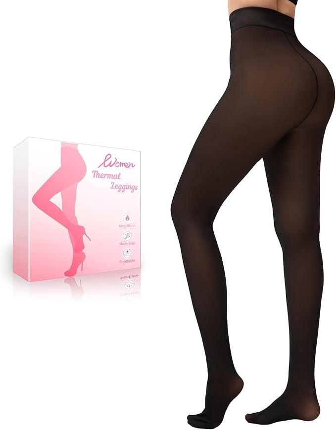 Fleece Lined Tights Women Winter Thermal Leggings Pantyhose Fake Translucent Thick Warm Sheer Tights S/M