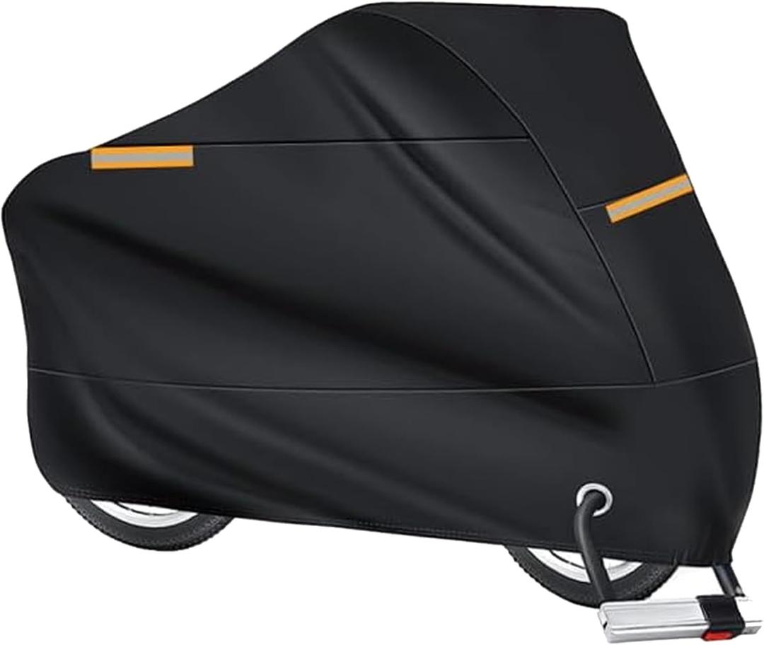 Large Motorcycle Cover Waterproof Outdoor with Reflective Strips,Heavy Duty Motorcycle Covers Fits up to 96" Long with Storage Bag & Lock-Holes,Universal Motorcycle Rain Cover (XXL)
