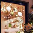 Christmas Bauble Stars Window Decals Stickers for Glass, Large Xmas Designs Home Decorations Holiday Bling, DIY Mural Showcase for Office Business, Gold Glitter White Vinyl Decorations