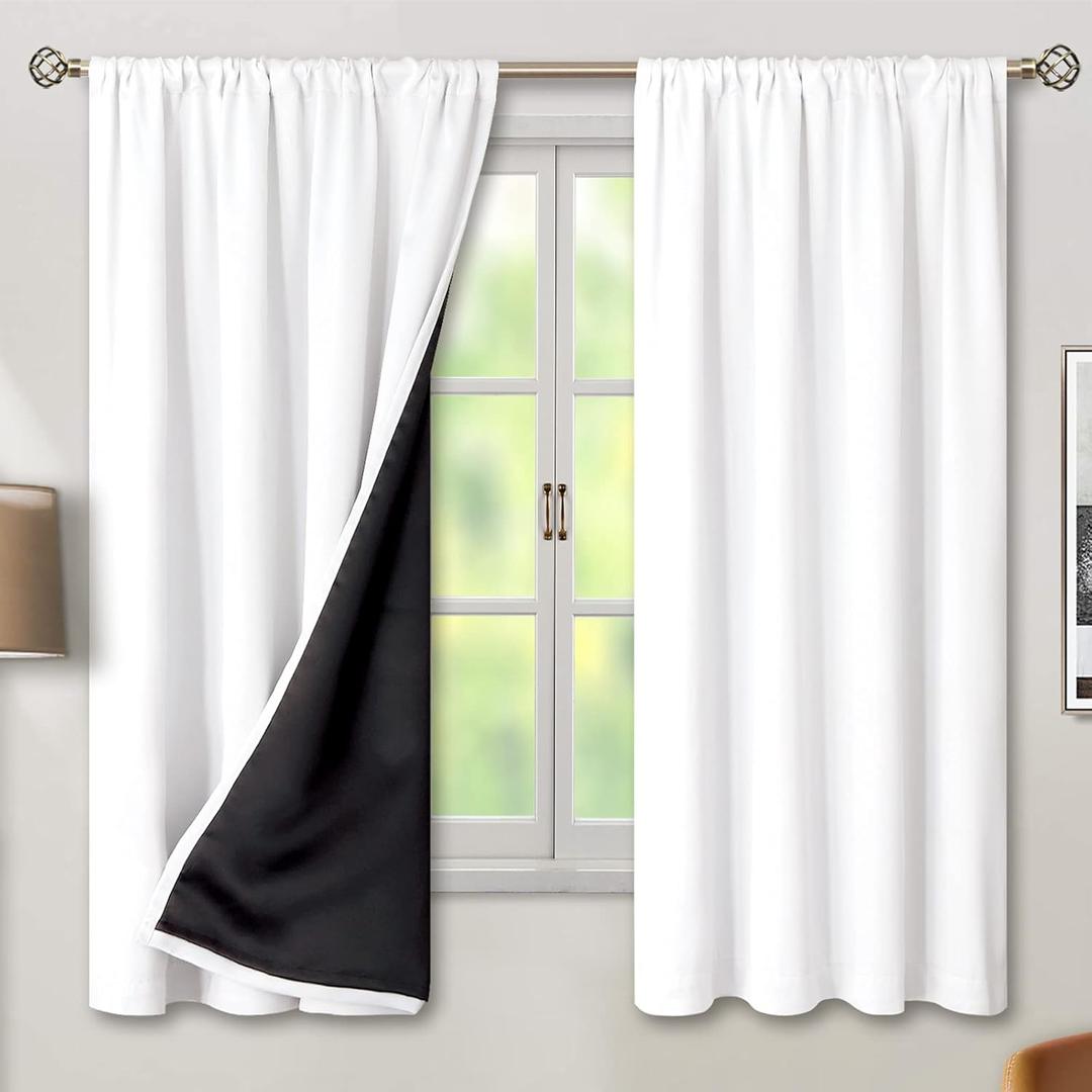 BGment White Blackout Curtains for Bedroom 63 Inch Long - Thermal Insulated Black Out Curtains Room Darkening Soundproof Rod Pocket Window Curtains for Living Room, Each Drape Panel 52 Inch Wide