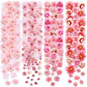Geosar 120 Pcs Small Flowers for Crafts Spring Mini Faux Flowers Artificial Silk Fabric Floral Daisy Peony Floral Decorations DIY Wreath Accessories for Wedding Home Decor(Pink,Cozy Style)