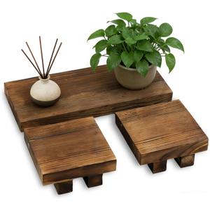 Klunk 3-Piece Waterproof Wood Riser Set Rustic Farmhouse Countertop Organizer for Bathroom Vanity, Perfume, Skincare & Kitchen Spices 1 Large (8.7") & 2 Small (3.6") Display Stands