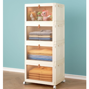 HMINYIYI 4 Pack Collapsible Stackable storage bins with lids and Wheels,46.24 Gal Sturdy Plastic Foldable Box Trunk Bedroom organizers, 20.8"x14.8"x39.4", sideway open, Under Bed Storage Container