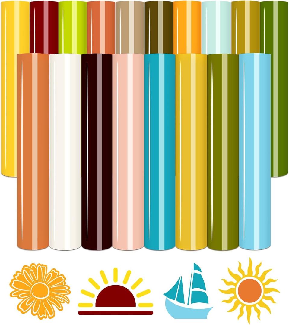 Tintnut Fall Heat Transfer Vinyl -18 Sheets 12" x 10" Multiple Colors Iron on Vinyl Retro HTV for DIY T-Shirts Clothing Bags All Cutting Machine