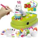 Engfa Easter Egg Decorating Kit with 30 Pcs Eggs and 12 Dying Markers Spinner, Easter Gifts for Kids Bunny Decorating Machine Craft Activities for Boys Girls (White)