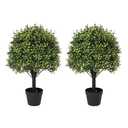 Azoco 27“ Realistic Artificial Boxwood Topiary Trees Set of 2, Faux Boxwood Plants Outdoor UV-Resistant, No Maintenance Curb Appeal Fake Evergreen Bushes & Shrubs for Front Porch Outside Planter Decor