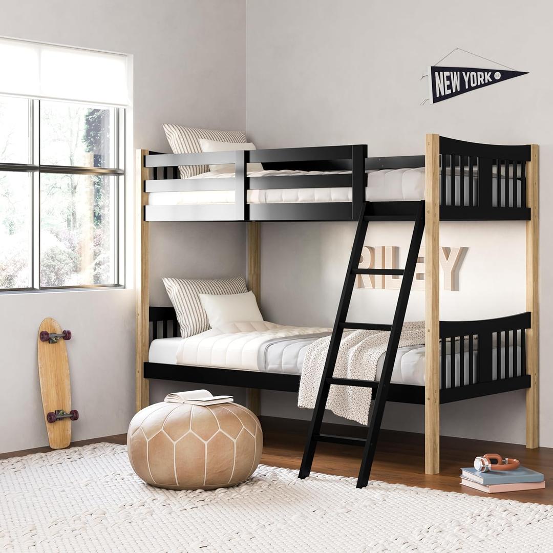 Storkcraft Caribou Twin-Over-Twin Bunk Bed (Black with Natual)  GREENGUARD Gold Certified, Converts to 2 Individual Beds